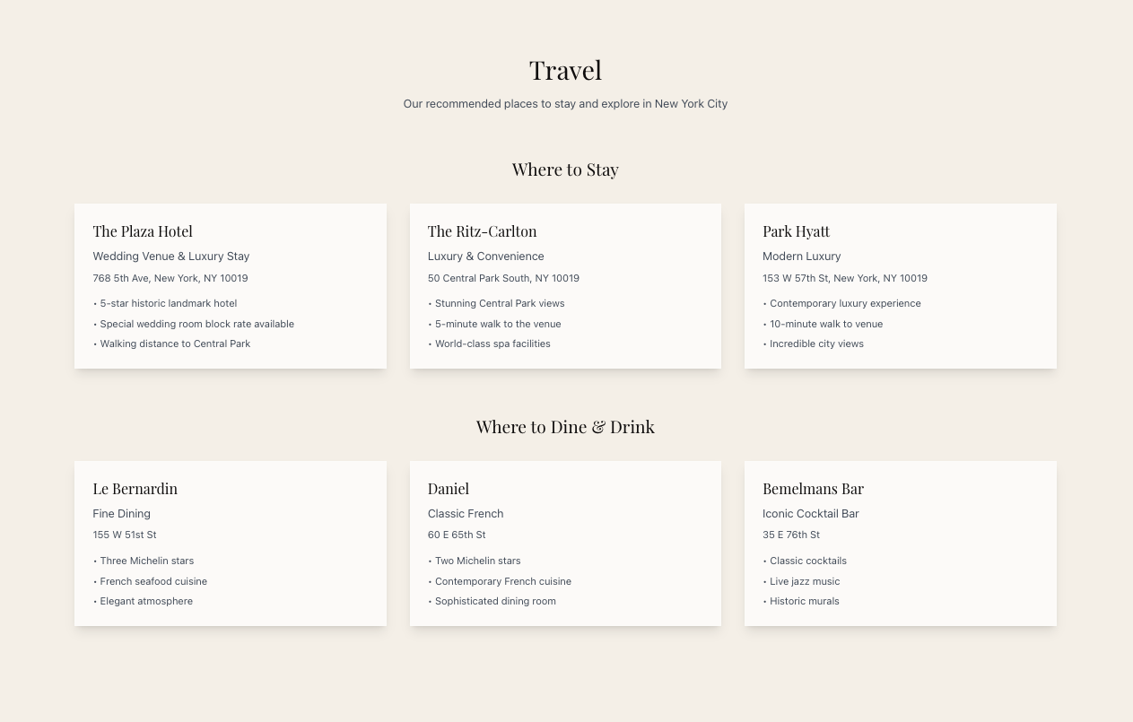 Wedding website travel and accomodation